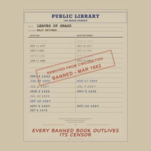 Leaves of Grass Banned Book Poster | Walt Whitman Library Card Print | American Poetry Print image 5