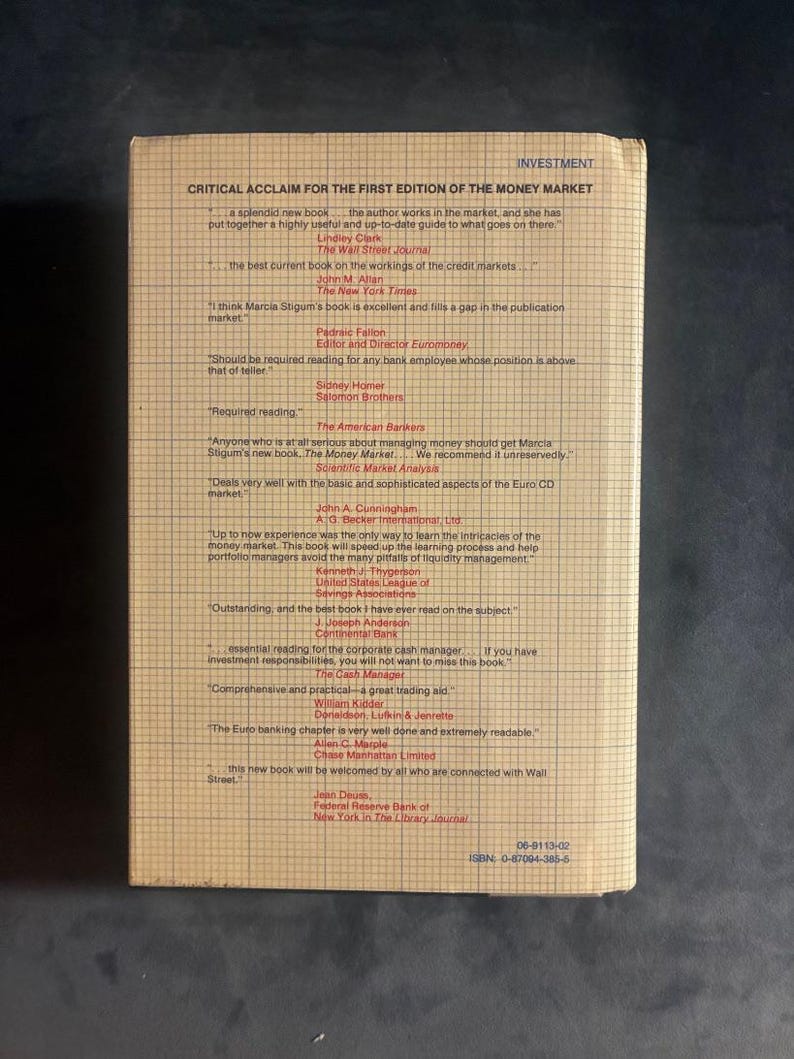 El mercado monetario (Edición revisada) de Marcia Stigum, 1983, edición Dow Jones-Irwin, segunda impresión, casi perfecto/muy bueno. imagen 6