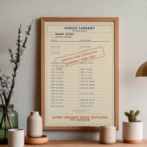 Madame Bovary Banned Book Poster | Gustave Flaubert Library Card Print | French Literature Art image 4