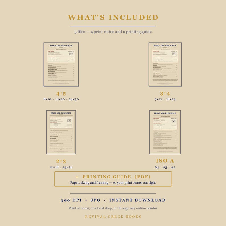 Pride and Prejudice - Jane Austen First Edition Census Print, Book Lover Gift (Digital Download) image 8