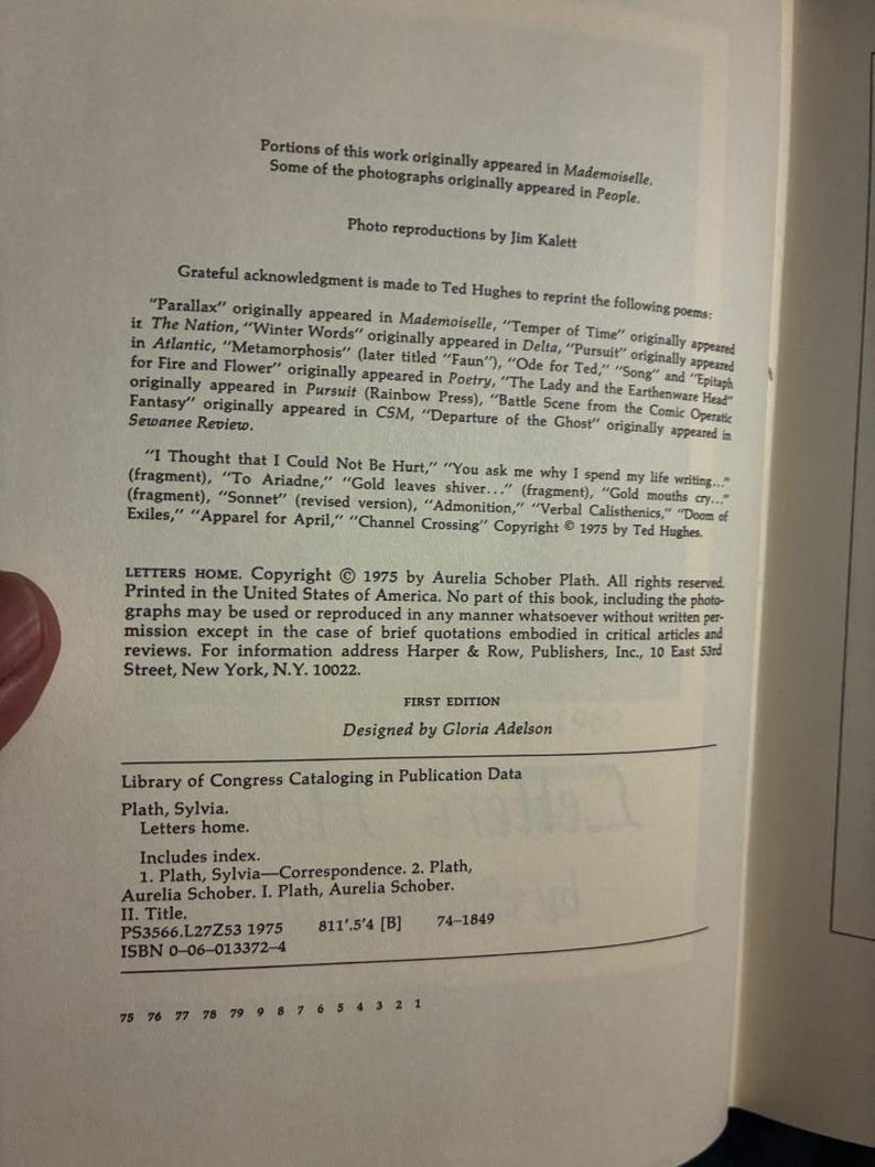 Letters Home av Sylvia Plath (redigerad av Aurelia Schober Plath) 1975 Första upplagan Första trycket Nästan bra/Mycket bra bild 4