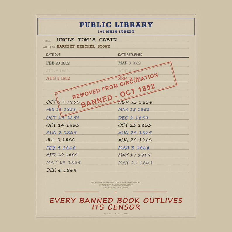 Uncle Tom's Cabin Library Card Print | Banned Book History (Digital Download) image 5