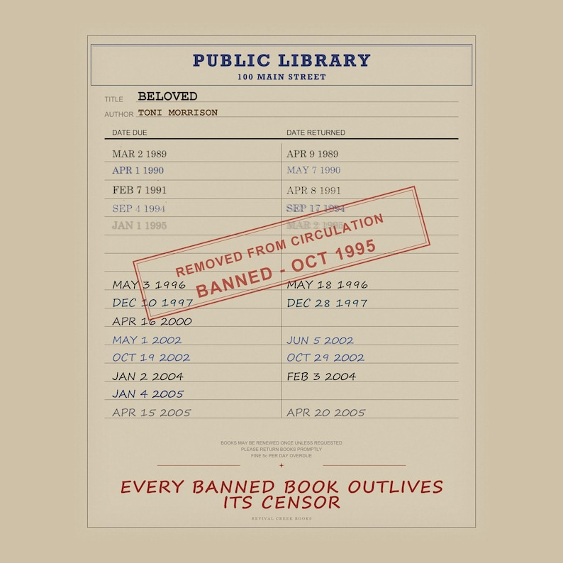 Póster de un libro prohibido muy querido / Lámina con la imagen de la tarjeta de biblioteca de Toni Morrison / Obra de arte de una novela ganadora del Premio Pulitzer imagen 5