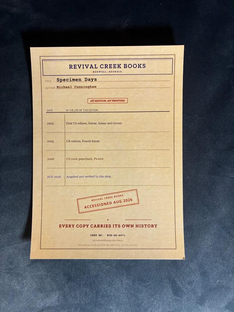 Signierte Erstausgabe (gebunden): Specimen Days von Michael Cunningham (Sehr gut/Nahezu neuwertig) Bild 12