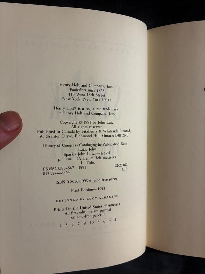 Spark de John Lutz, 1993, Primera edición, Primera impresión, Casi perfecto/Casi perfecto imagen 3