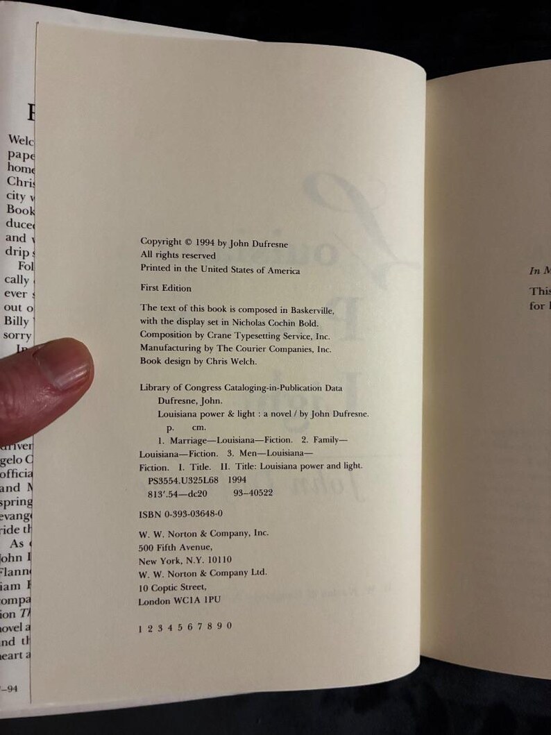 Louisiana Power & Light de John Dufresne, 1994, Primera edición, primera impresión, Casi perfecto/Muy buen estado, Tapa dura imagen 3