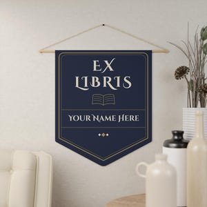 Customizable Bookplate Pennant | Ex Libris Navy Personalized Library Banner image 2