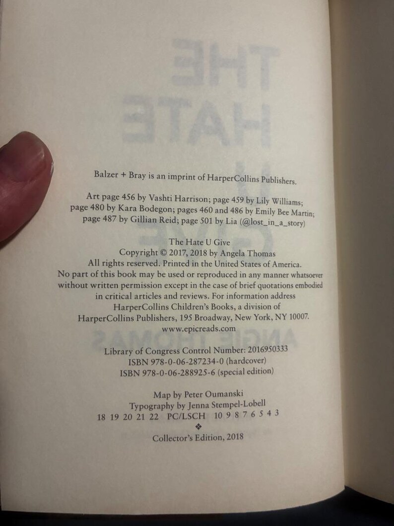 The Hate U Give (Collector's Edition) by Angie Thomas Collector's Edition Edition Third Printing Near Fine/Very Good Hardcover image 6