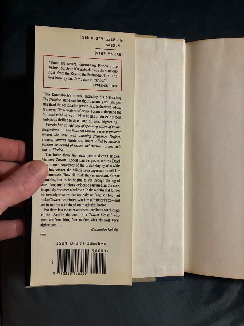Just Cause by John Katzenbach 1992 First Edition First Printing Fine/Near Fine image 2
