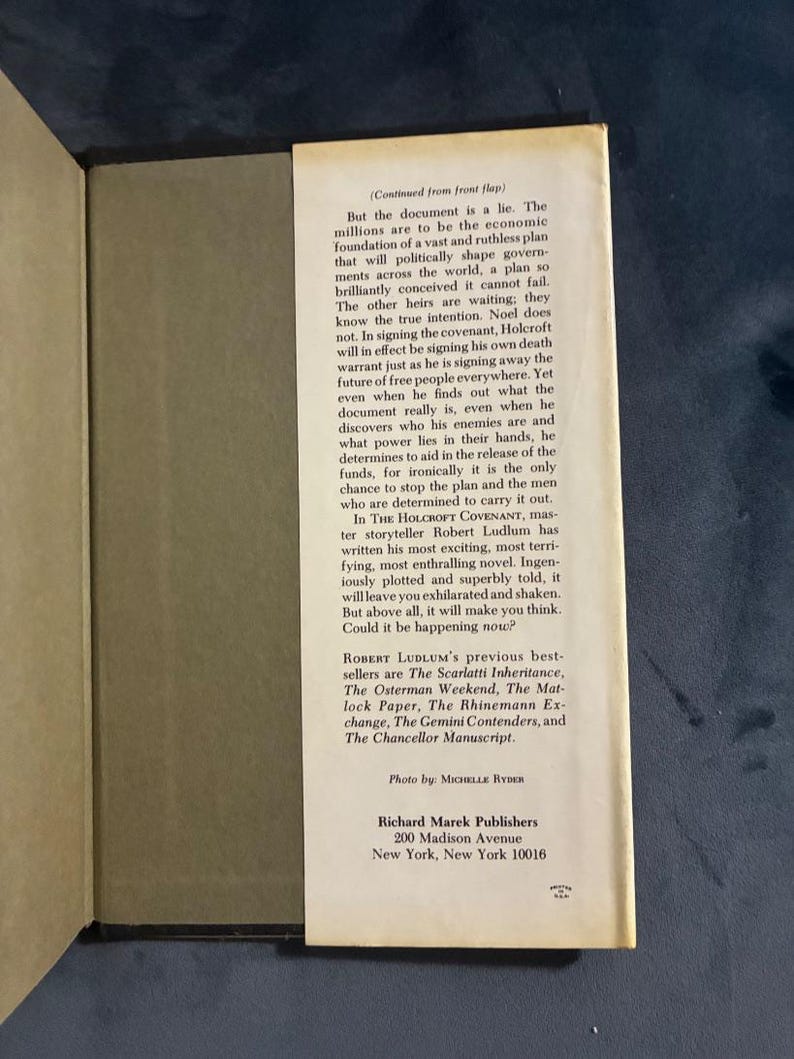 The Holcroft Covenant by Robert Ludlum 1978 First Edition First Printing Near Fine/Very Good Hardcover image 3