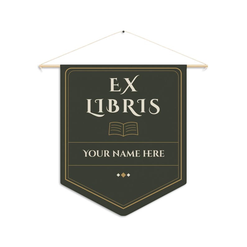 Fanion personnalisable pour ex-libris | Bannière de bibliothèque personnalisée vert forêt image 3
