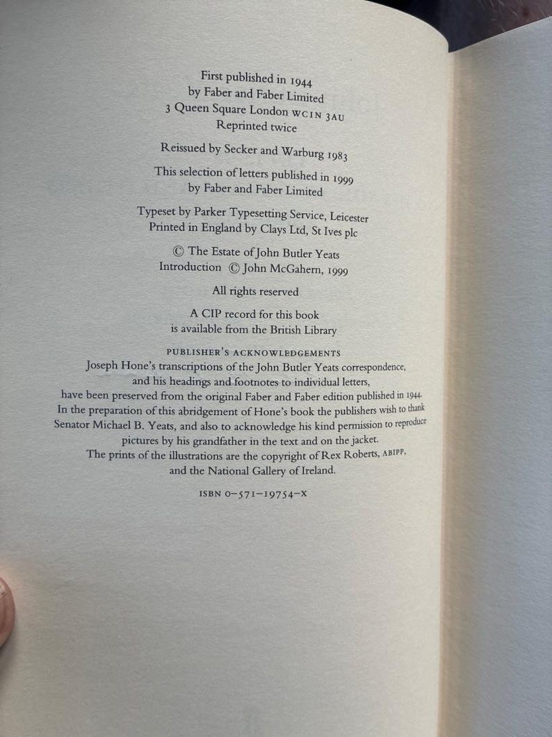 John McGahern Signed and Inscribed - Letters of J.B. Yeats 1st/1st image 4