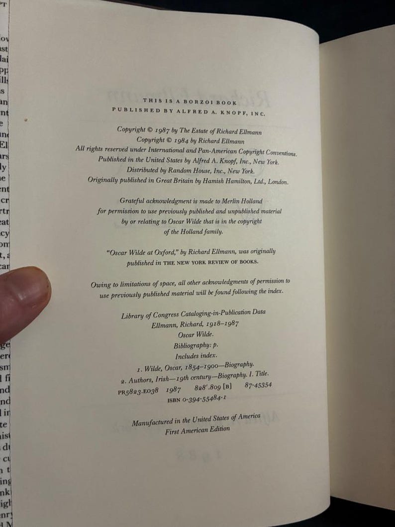 Oscar Wilde de Richard Ellmann. Primera edición, primera impresión. Tapa dura. En excelente estado. imagen 6