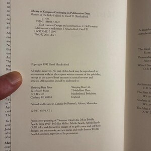 Masters of the Links: Essays on the Art of Golf and Course Design, Geoff Shackelford 1997 First Edition First Printing Hardcover image 3