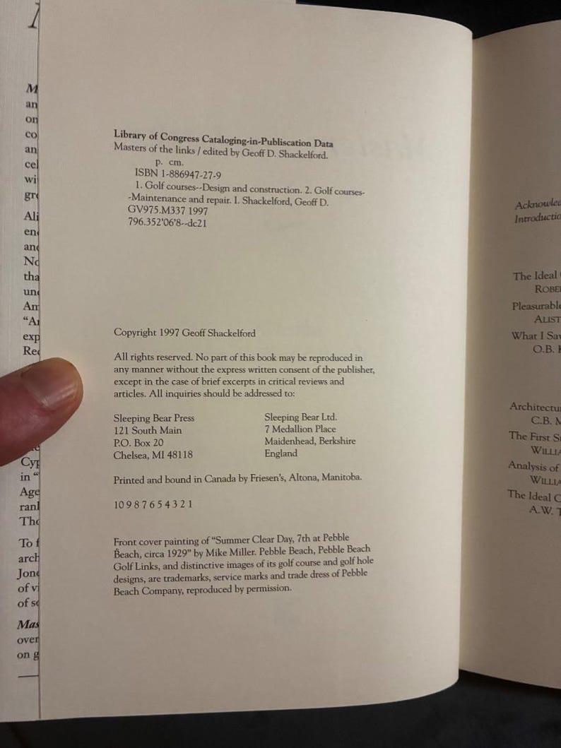 Masters of the Links: Essays on the Art of Golf and Course Design, Geoff Shackelford 1997 First Edition First Printing Hardcover image 3