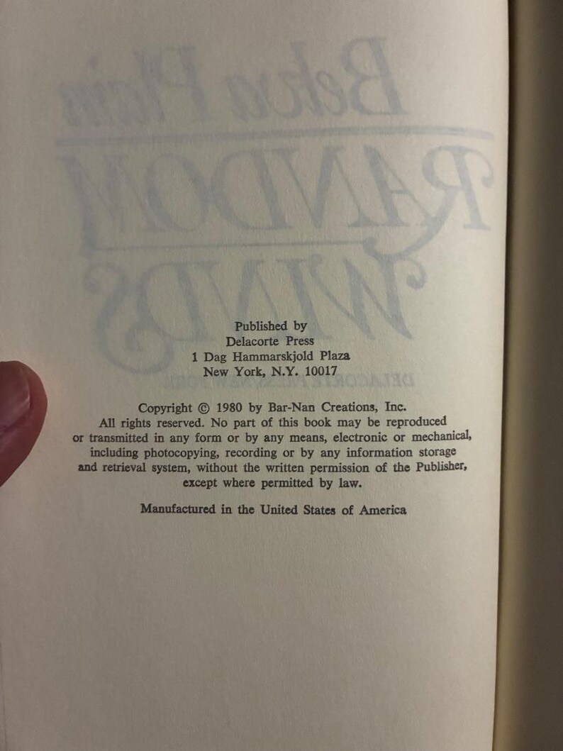 Random Winds by Belva Plain 1980 Delacorte Press Edition Very Good/Very Good Hardcover image 6
