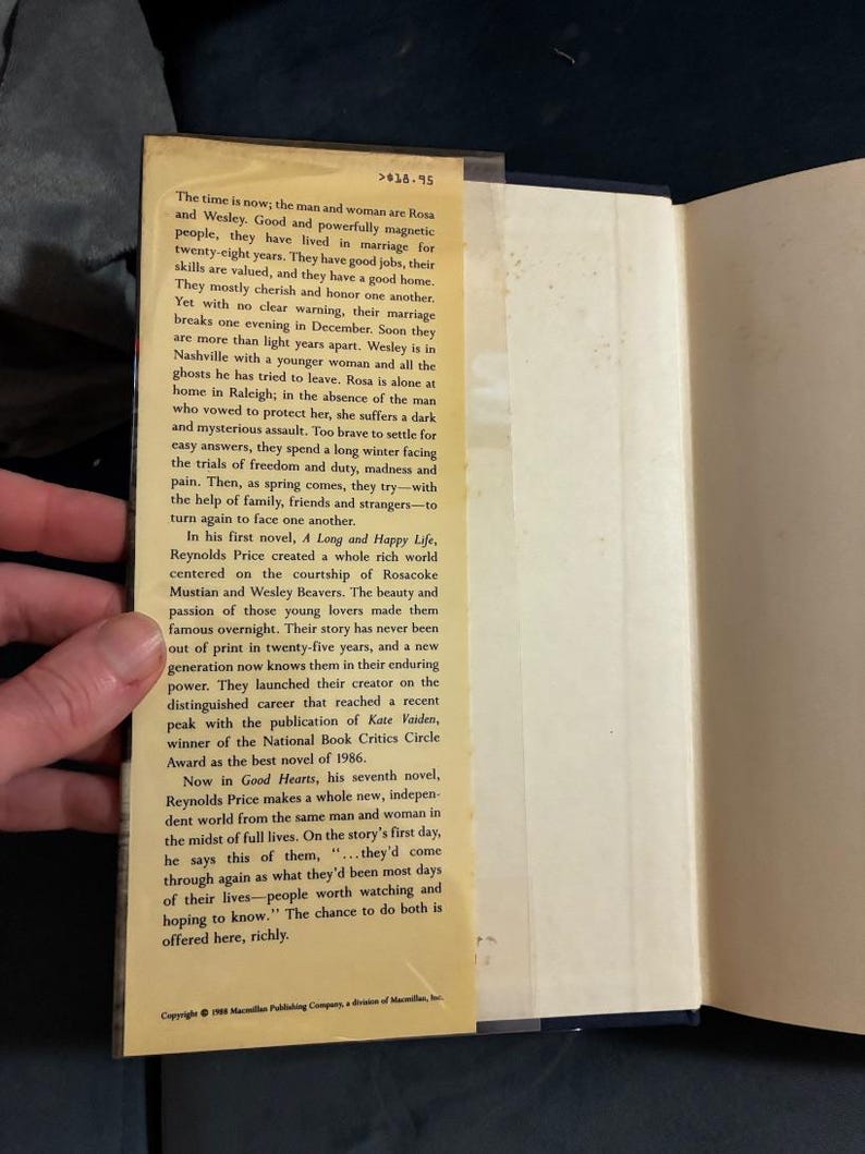 Good Hearts by Reynolds Price 1988 First Edition First Printing Near Fine/VG+ image 2