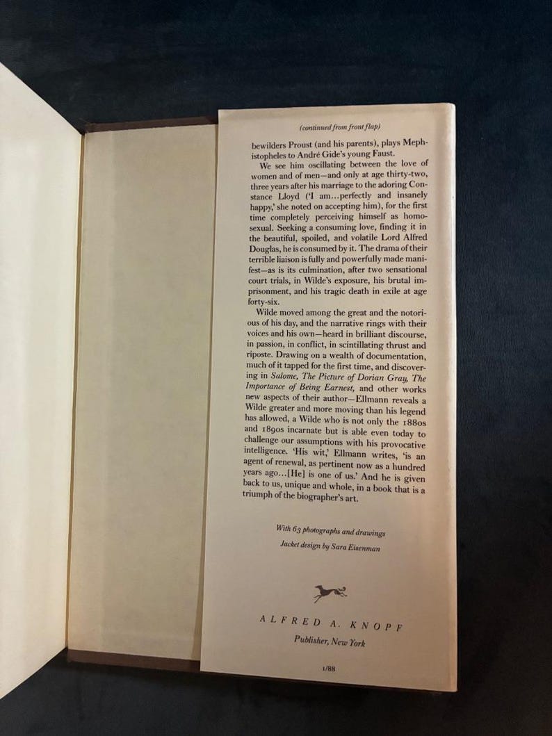 Oscar Wilde de Richard Ellmann. Primera edición, primera impresión. Tapa dura. En excelente estado. imagen 7