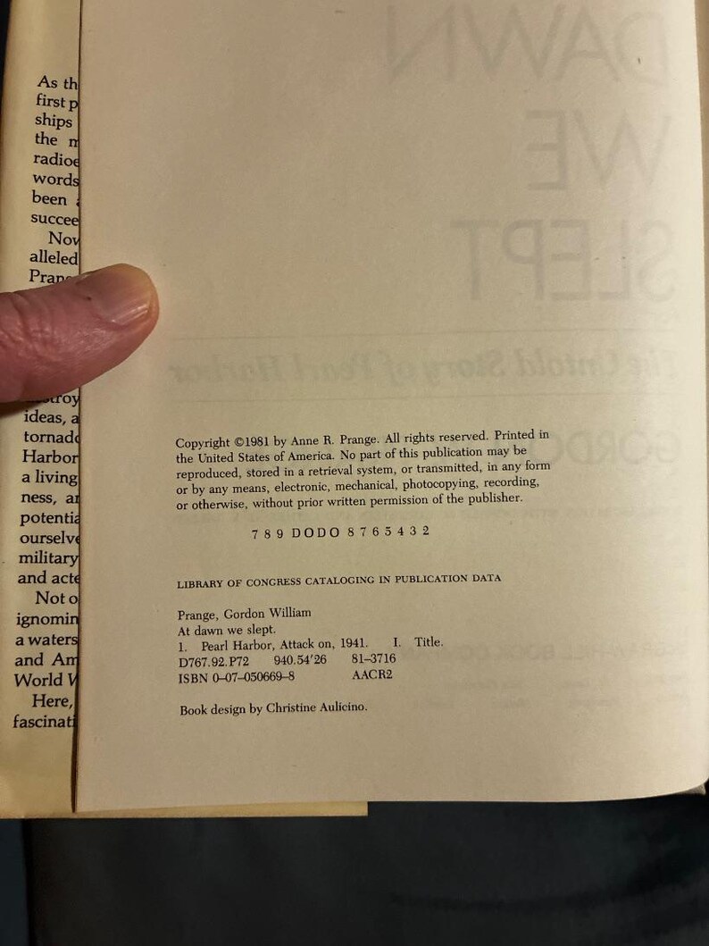 At Dawn We Slept: The Untold Story of Pearl Harbor by Gordon W. Prange 1981 First Edition Second Printing Near Fine/Very Good image 3