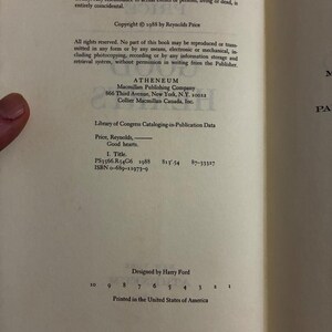 Good Hearts by Reynolds Price 1988 First Edition First Printing Near Fine/VG+ image 3