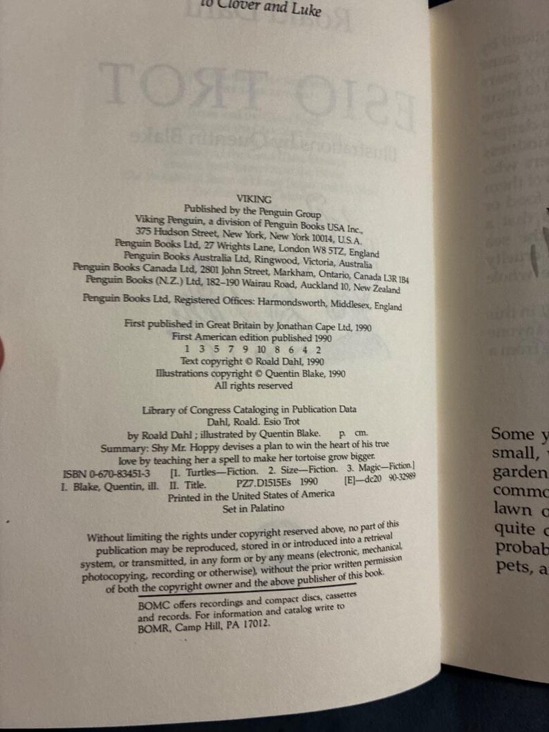 Esio Trot by Roald Dahl 1990 First Edition First Printing Near Fine/Very Good image 3