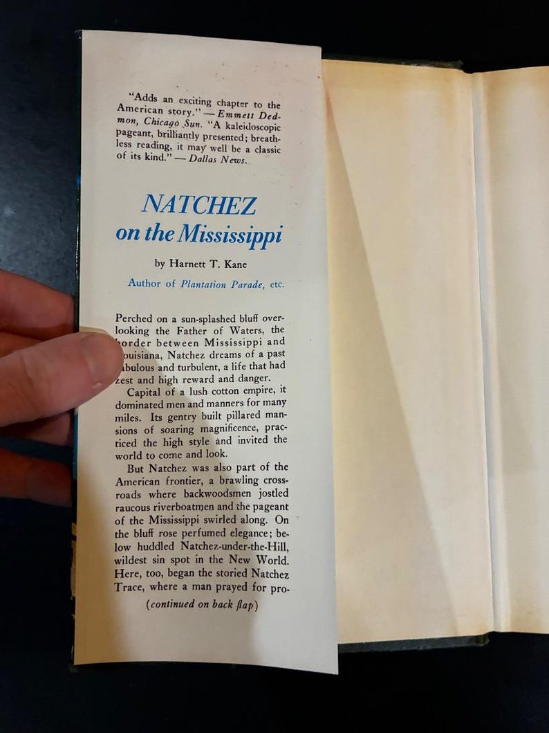 Natchez on the Mississippi by Harnett T. Kane 1947 Bonanza Books Edition Later Printing Very Good/Very Good Hardcover image 2