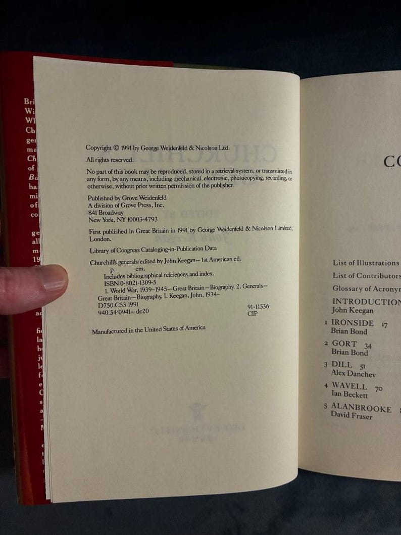 Churchill's Generals by John Keegan 1991 First Edition First Printing Fine/Near Fine Hardcover image 3