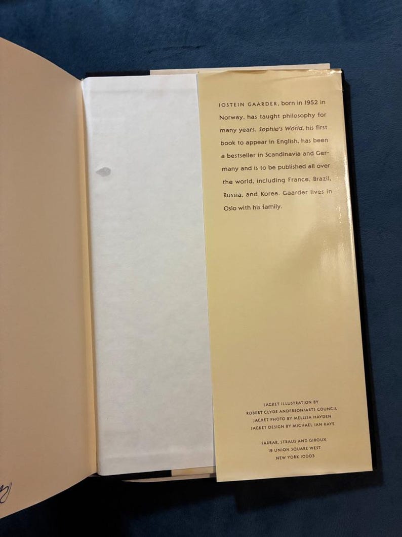 Sophie's World by Jostein Gaarder First Edition 8th Near Fine/Near Fine image 2