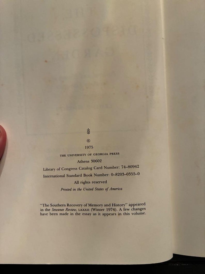 The Dispossessed Garden: Pastoral and History in Southern Lit, Lewis P. Simpson 1975 image 4