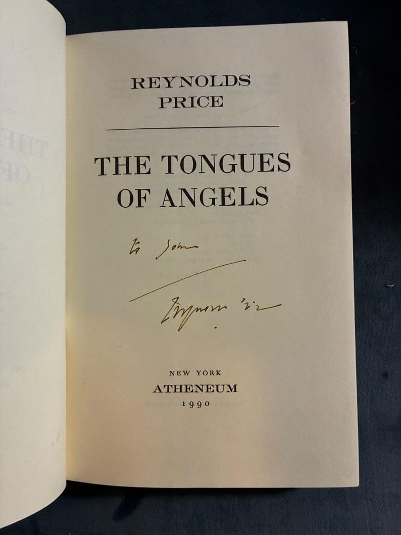 Änglarnas tungor av Reynolds Price Signerad 1990 Första upplagan Första trycket Nära fin HCDJ bild 3
