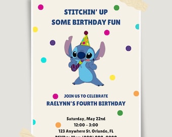 Stitch Birthday Invitation, Editable Canva Template (Digital Download)