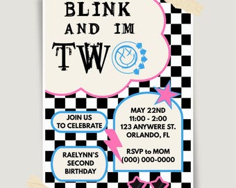 Blink-182 Themed Birthday Invitation, Editable Canva Template (Digital Download)