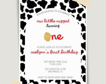 Little Nugget First Birthday Invitation, Editable Canva Template (Digital Download)