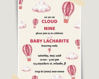 Cloud Nine Baby Shower Invitation, Editable Canva Template (Digital Download)