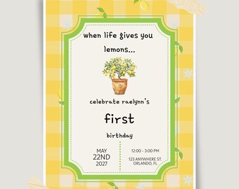When Life Gives You Lemons Birthday Invitation, Editable Canva Template (Digital Download)
