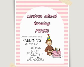 Curious George Birthday Invitation, Editable Canva Template (Digital Download)