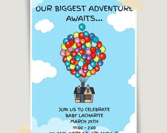 Up Themed Baby Shower Invitation, Editable Canva Template (Digital Download)
