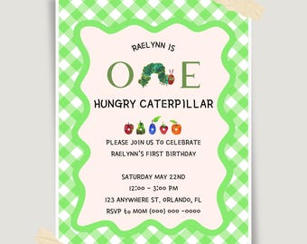 One Hungry Caterpillar Birthday Invitation, Editable Canva Template (Digital Download)