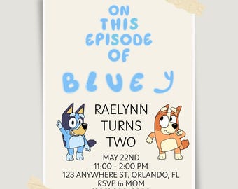 Bluey Birthday Invitation, Editable Canva Template