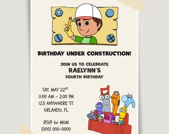 Handy Manny Birthday Invitation, Editable Canva Template (Digital Download)
