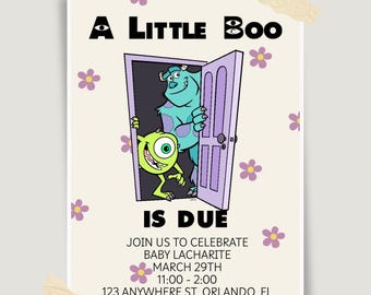 A Little Boo Is Due Baby Shower Invitation, Editable Canva Template (Digital Download)