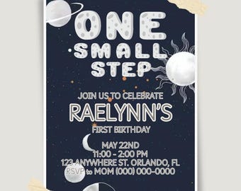 One Small Step Birthday Invitation, Editable Canva Template (Digital Download)
