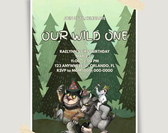 Our Wild One Birthday Invitation, Editable Canva Template (Digital Download)