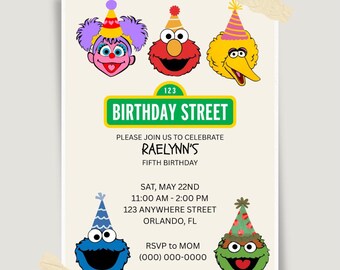 Sesame Street Birthday Invitation, Editable Canva Template (Digital Download)