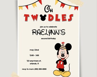 Oh Twodles Birthday Invitation, Editable Canva Template (Digital Download)