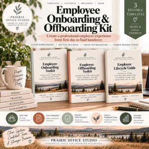 May include: An Employee Onboarding & Offboarding Kit featuring three booklets titled Employee Onboarding Toolkit, Employee Offboarding Toolkit, and Employee Lifecycle Guide. The set includes a mug with the text People Processes Brighter Days.