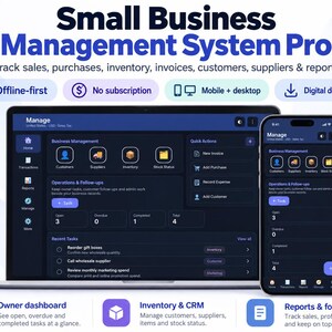 Small Business Management System | Inventory, Invoice, CRM & Expense Tracker | Offline HTML App Digital Download