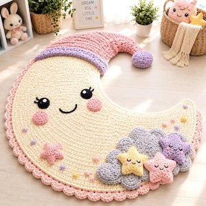 Crochet Crescent Moon Rug Pattern | Whimsical Nursery Floor Mat (PDF Download)