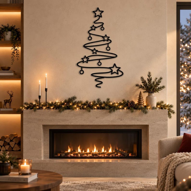Christmas Tree Metal Wall Art, Modern Holiday Decor, Minimalist Home
