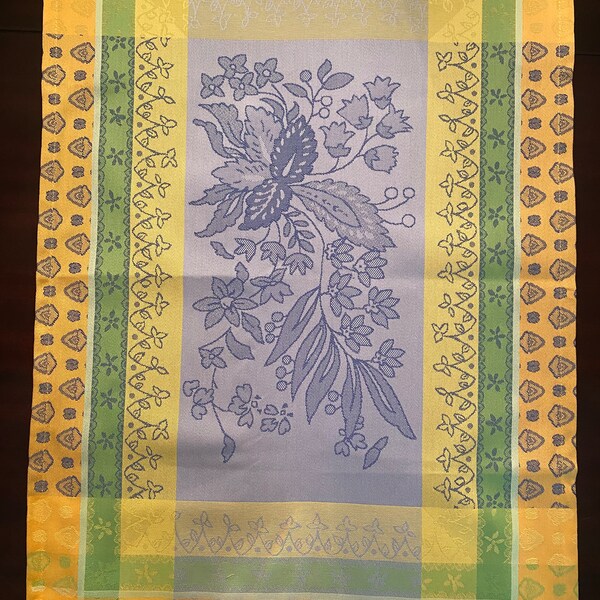 French Provincial Dishcloth - Jacquard Blue with Green and Yellow